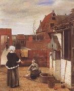Pieter de Hooch A Woman and her Maid in a Coutyard (mk08) oil painting artist